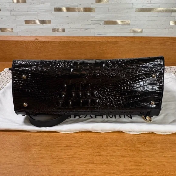 Brahmin Black Croc-Embossed Melbourne Priscilla Satchel - Picture 5 of 12